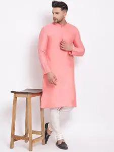 Sanwara Men Pink & White Solid Kurta with Churidar