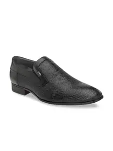 Hitz Men Black Textured Leather Formal Slip-On Shoes