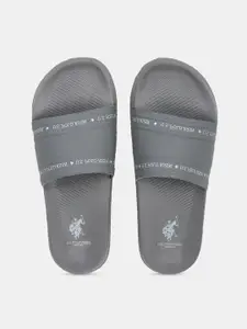 U.S. Polo Assn. Men Grey & White Solid Sliders