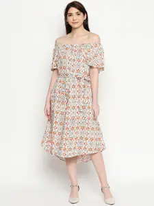 People Women Off-White Printed Fit and Flare Dress