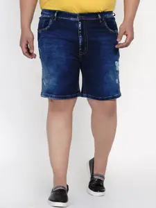 John Pride Plus Size Men Navy Blue Washed Regular Fit Denim Shorts