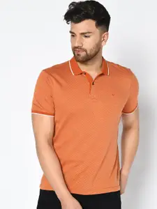 Blackberrys Men Orange Self Design Polo Collar T-shirt