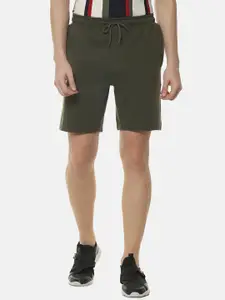 Campus Sutra Men Olive Green Solid Regular Fit Regular Shorts