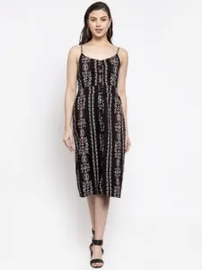 Miaz Lifestyle Women Black Printed Fit and Flare Dress