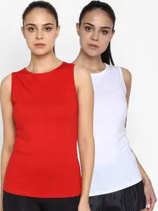 appulse Women Pack Of 2 Red & Off-White Solid Round Neck T-shirt