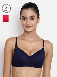 ABELINO  Pack of 2 Rose & Navy Blue Solid Non-Wired Lightly Padded T-shirt Bra