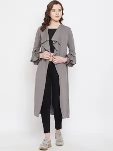 Hypernation Women Grey Solid Cotton Open Front Shrug