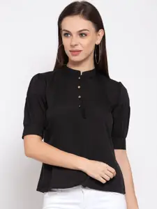 Style Quotient Women Black Solid Puff Sleeves Regular Top