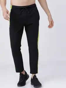 LOCOMOTIVE Men Black & Fluorescent Green Colourblocked Slim-Fit Track Pants