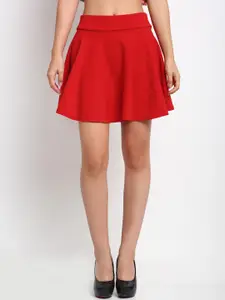 NEUDIS Women Red Self-Design Flared Mini Skirt