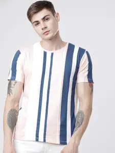 HIGHLANDER Men Pink Striped Round Neck T-shirt