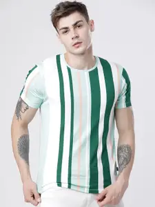 HIGHLANDER Men Green Striped Round Neck T-shirt