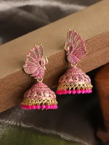 ANIKAS CREATION Pink Peacock Shaped Jhumkas