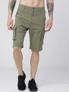 HIGHLANDER Men Olive Green Solid Slim Fit Cargo Shorts