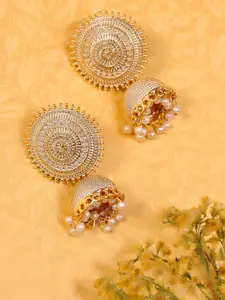 Crunchy Fashion Gold-Plated & Silver-Toned Dome Shaped Jhumkas