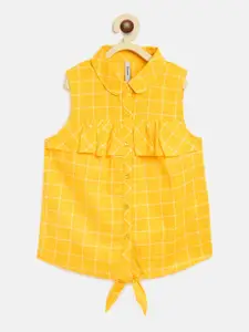 Campana Yellow Checked Pure Cotton Shirt Style Top