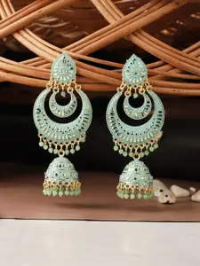 ANIKAS CREATION Sea Green Gold-Plated Handcrafted Contemporary Jhumkas