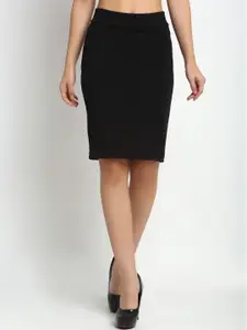 NEUDIS Women Black Solid Pencil Midi Skirt