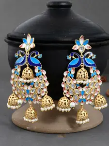 Silvermerc Designs Gold-Plated & Blue Kundan Contemporary Jhumkas
