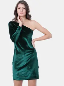 Tokyo Talkies Women Green Solid One Shoulder Sheath Dress