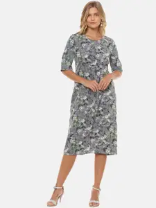 Campus Sutra Women Grey Printed A-Line Dress