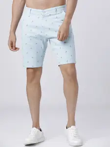HIGHLANDER Men Blue Printed Slim Fit Denim Shorts
