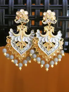 Crunchy Fashion White Gold-Plated Kundan Contemporary Drop Earrings