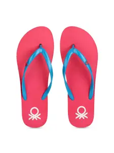United Colors of Benetton Women Pink & Blue Solid Thong Flip-Flops