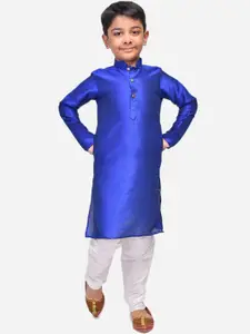 NAMASKAR Boys Dupian Silk Solid Kurta with Churidar