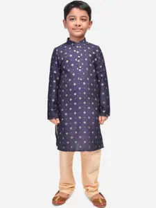 NAMASKAR Boys Cotton Linen Solid Kurta with Churidar