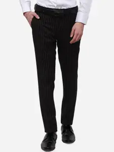 JADE BLUE Men Black Slim Fit Striped Formal Trousers