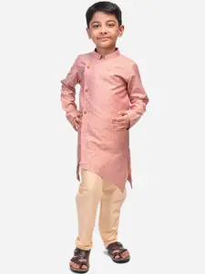 NAMASKAR Boys Peach-Coloured Printed Kurta with Churidar