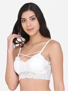 Da Intimo White Lace Non-Wired Lightly Padded Styled Back Lace Bralette Bra DI-1206