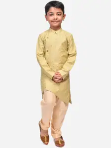 NAMASKAR Boys Silk Blend Self Design Kurta with Churidar