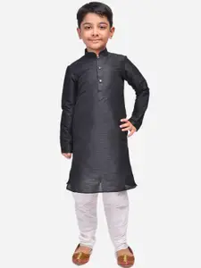 NAMASKAR Boys Dupion Silk Solid Kurta with Churidar