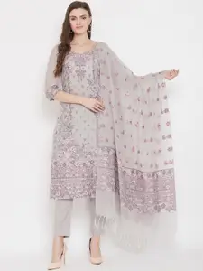 Safaa Grey & Pink Cotton Blend Woven Design Unstitched Dress Material For Summer