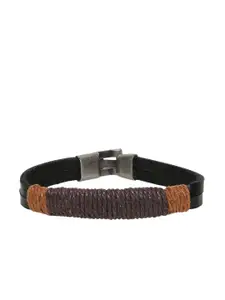 OOMPH Men Brown & Black Leather Handcrafted Wraparound Bracelet