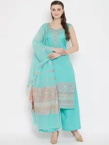 Safaa Sea Green & Pink Cotton Blend Woven Design Unstitched Dress Material For Summer
