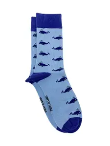 Mint & Oak Men Blue Patterned Calf-Length Socks