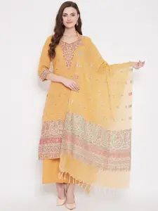 Safaa Mustard Yellow & Red Cotton Blend Woven Design Unstitched Dress Material For Summer
