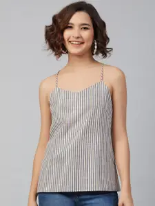 Marie Claire Grey Striped Pure Cotton Regular Top