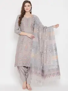 Safaa Grey Cotton Blend Woven Design Unstitched Dress Material For Summer