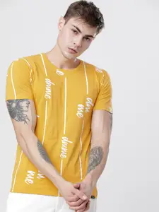 HIGHLANDER Men Yellow & White Striped Slim Fit Round Neck T-shirt