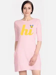 Free Authority Mickey & Friends Women Pink Printed Cotton T-shirt Dress