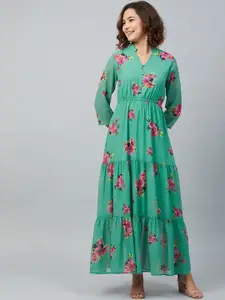 RARE Women Green Floral Printed Maxi Dress