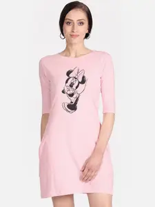 Free Authority Mickey & Friends Women Pink & Black Printed Cotton T-shirt Dress
