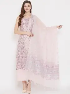 Safaa Pink & Purple Cotton Blend Woven Design Unstitched Dress Material For Summer