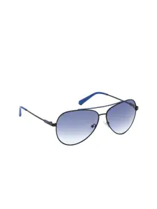 Guess Men Blue Lens & Black Aviator Sunglasses With Uv Protected Lens GU6972 61 02W