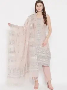 Safaa Peach-Coloured & Grey Cotton Blend Woven Design Unstitched Dress Material For Summer