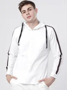 HIGHLANDER Men White Slim Fit Solid Hooded Casual Shirt